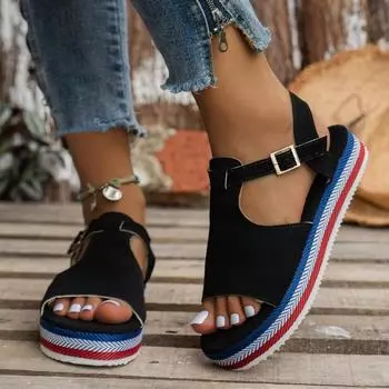 Women s Casual Platform Shoes 2024 Summer Designer Brand Buckle Flats Women s Outdoor Non-Slip Beach Sandals Sandalias Mujer 36 бежевый