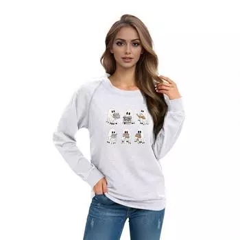 Women s Casual Raglan O-neck Long Sleeve Halloween Print Top L