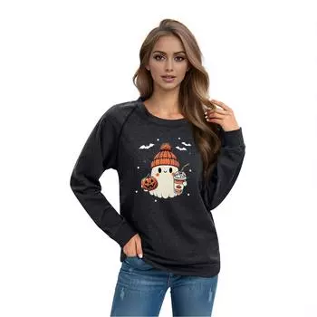 Women s Casual Raglan O-neck Long Sleeve Halloween Print Top XL
