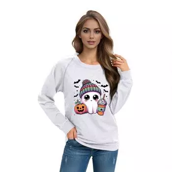 Women s Casual Raglan O-neck Long Sleeve Halloween Print Top XL