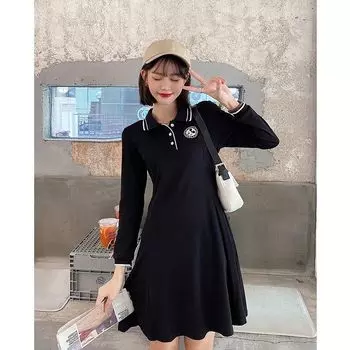 Women s Casual Sports Black A- line Long-Sleeve Dress Black Mickey Long sleeves S