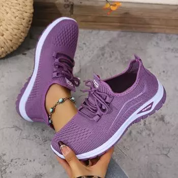 Women s Casual Sports Outdoor Running Shoes Walking Shoes Lace-Up Knitted Shoes for Spring and Summer 36 фиолетовый