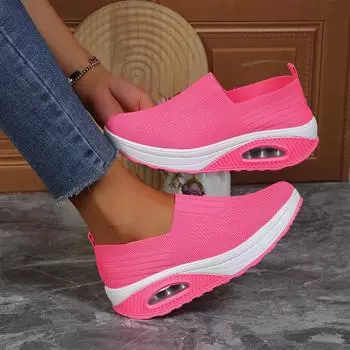 Women s Casual Sports Socks Sneakers Fashion Thick Sole Air Cushion Elevated Sloping Heel Rocking Shoes Women Slip-on Zapatillas 36