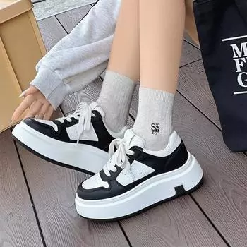 Женские повседневные туфли на толстой подошве, на шнуровке, противоскользящие, износостойкие, с удобной подошвой, для отдыха, вулканизированные, с цветовой блокировкой, для улицы, 2024 35 чёрный