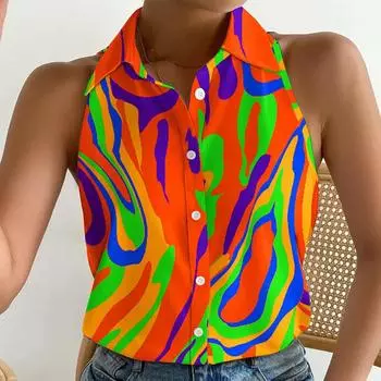 Women s Casual Tunic Tops To Wear With Leggings Sleeveless Summer Shirts Flowy Tanks Blouses L оранжевый