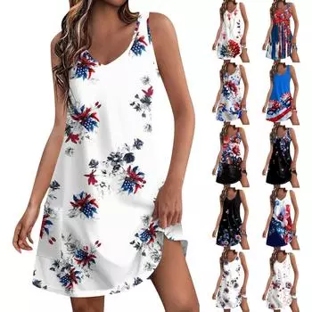 Женское повседневное платье с карманами, летнее пляжное платье, блузки с принтом для женщин, платье с v-образным вырезом, свободные платья-майки L чёрный