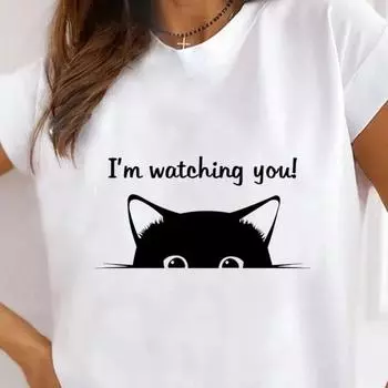 Women s Cat Animal Print T-Shirt Pet Love Style Clothes Summer Female Short Sleeve T-shirts M