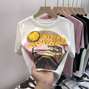 Women s Chic American Retro Slim Fit Short-Sleeve T-Shirt – Summer 2024 Sweet Girl Style Large