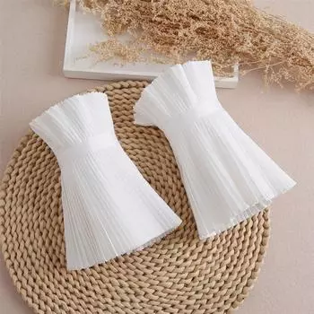 Women s Chiffon Pleated Lace Shirt Sleeve Sweater White One size