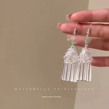 Women s Chinese Ancient Style Han Chinese Clothing Cheongsam Horse-Face Skirt Earrings (Plain silver) S925 silver needle-ear hole