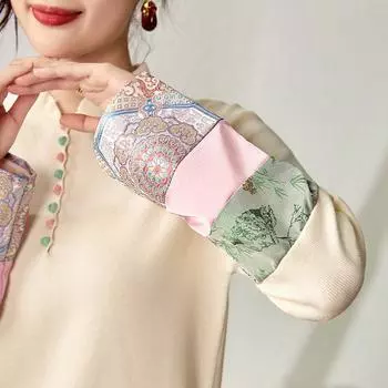 Women s Chinese Style Embroidered Stand Collar Knit Pullover Free size