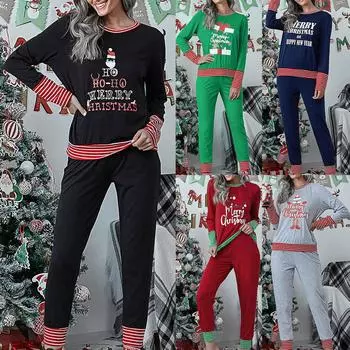 Женский рождественский повседневный свободный брючный костюм с длинными рукавами и клетчатым принтом «Счастливого Рождества и счастливого нового дня» XXXXL чёрный