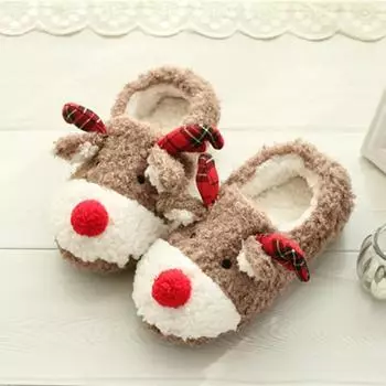 Women s Christmas Elk Slippers New Winter Fashion Christmas Plush Household Cotton Shoes Indoor Comfort Anti Slip Casual Shoes 35 коричневый