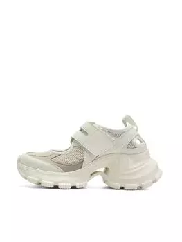 Women s Chunky Heel Mesh and Pigskin Leather Sandals with Super Fiber and Nitron Material Velcro Straps for Summer 35 белый