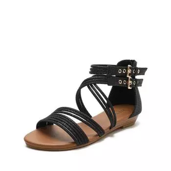 Women s Chunky Heel Open-Toe Sandals 2025 Summer New European and American Style Thick Sole Soft Bottom Cross Strap Roman Sandals 36 чёрный