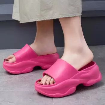 Women s Chunky Platform Slippers Fashion Candy Color Wedge Heels Sandals for Women Summer Thick Sole Eva Beach Slides Shoes 36-37