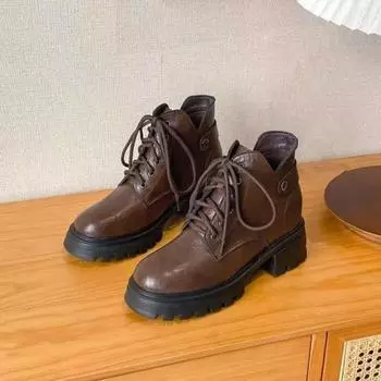 Women s Chunky Single Boots Autumn New Round Head Front Strap Thick Sole Anti-slip Wear-resistant Comfortable Short Boots 35 чёрный