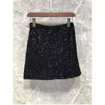 Women s Classy High Waist Heavy Embroidery Sequins Skirt European Goods Fall and Winter Socialite Temperament Skirt 49z21 Black S