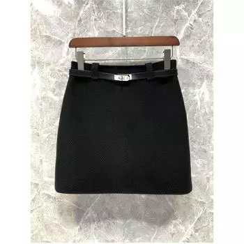 Women s Classy Temperament High Waist Wool Skirt European Goods Fall/Winter Slim Slim Looking Short Skirt 52d27 Black(With belt) XL
