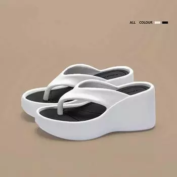 Women s Clip Toe Wedge Flip Flops 2024 Summer Chunky Platform Beach Sandals Ladies Thick Sole High Heeled Eva Slippers Slides 35-36 чёрный
