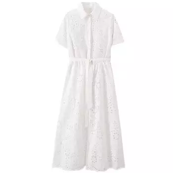 Women s Clothing 2024 Summer New Arrival Silm Dress Embroider White XS