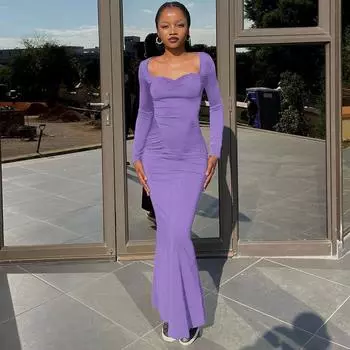 Women s clothing 2025 autumn new fashion sexy slim pleated long-sleeved dress women S чёрный