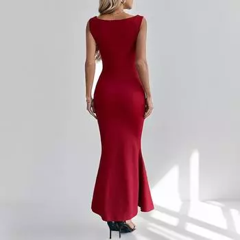 Women s clothing 2025 spring and summer new product fashion temperament slim square collar sleeveless waist thin dress S красный