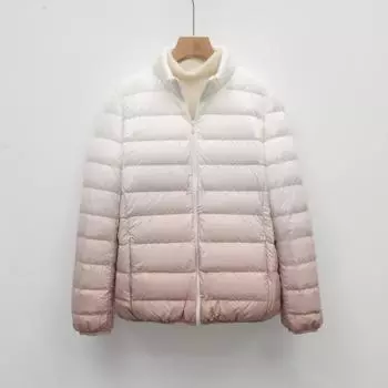женская одежда осень и зима новинка 90-пух легкий и тонкий пуховик женский женский воротник стойка постепенная смена цвета контрастное пальто M