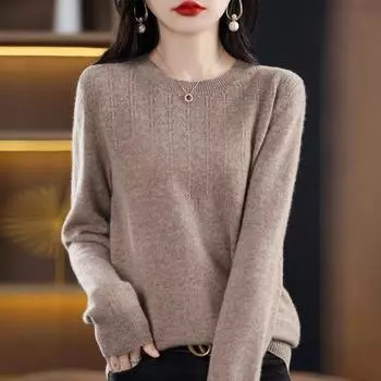 Women s Clothing Autumn Winter Pullover Casual Office Lady Tops Round Neck Solid Color Lantern Long Sleeve Sweater Knitted XXL