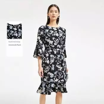 Women s Clothing Early Autumn Straight-leg Famous Brand Chiffon Dress Fishtail Color S