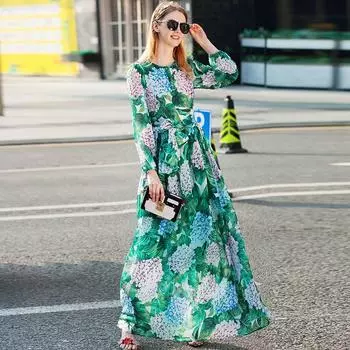 Women s Clothing Elegant Chiffon Slimming Long Dress Silk Scarf Flower color S