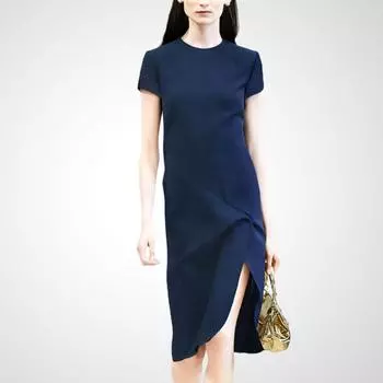 Women s Clothing Elegant Summer Fashion Waist-Controlled Niche Dress Navy blue S