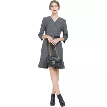 Women s Clothing Fashion Professional Cross V-neck Dress Fishtail Gray(Suit Material) 3XL(77.50 kg-85.00 kg)