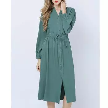 Women s Clothing Fashion Straight-leg Long Dress Artificial Cotton Green 4XL