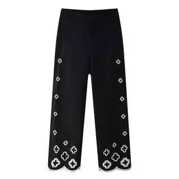 Women s Clothing Fashion Style All-Matching Hollow Pants Flowers Embroider Pants L