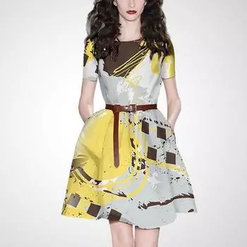 Women s Clothing Fashion Summer New Arrival Waist-Tight Slim Looking Dress Huang + Ka 2XL