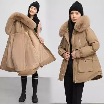 Women s Clothing Fleece Thickened Pie Overcomes Women s Short 2025 Winter New Big Fur Collar Slim and Thin Cotton Jacket M