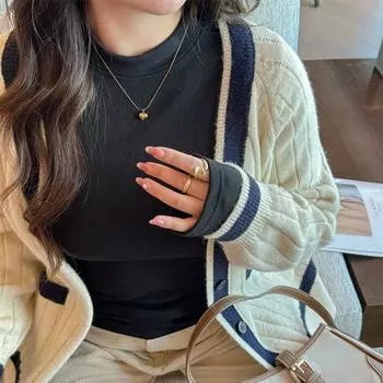Women s Clothing for Obese Women Can Be Worn Outside Half Turtleneck Right Shoulder Bottoming Shirt for Women with High-end Mid-collar and Long Sleeve S