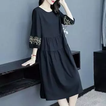 Women s Clothing Loose Temperament Chubby Girl Slim Looking Long Sleeves Dress