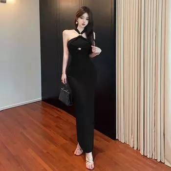 Women s clothing neck royal sister temperament high-end long dress S красный