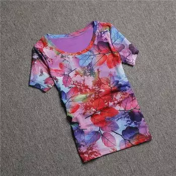 Women s Clothing Plus Size Print Silm Half Sleeve Mesh Summer Clothing Purple S