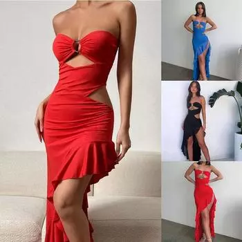 Женская одежда Безрукавка Топ-труба Пикантное девчачье платье Платье с разрезом Нестандартное лето S синий