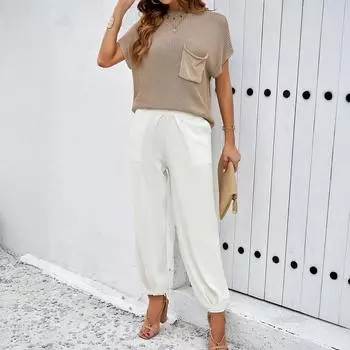 Women s Clothing Spring and Summer Casual Vacation Style Simple Quarter Pants Suit S