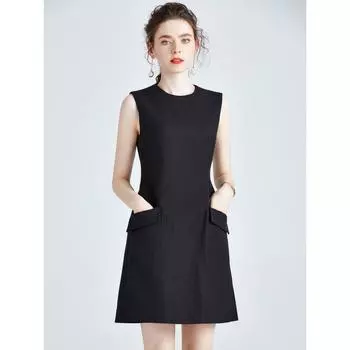 Women s Clothing Summer and Autumn High Waist Silm A- line Vest Black Dress Black XL