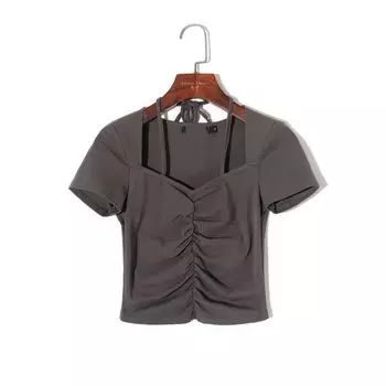 Women s Clothing Summer Elegance Shoelace Short Sleeve Silm Halterneck Dark Gray S