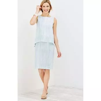 Women s Clothing Vest A- line Skirt Fashion Chubby Girl Slim Looking Linen Mint green vertical bar XLP