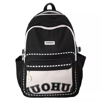 Women s Color Block Backpack Large Capacity Junior Senior High School Student Schoolbag белый