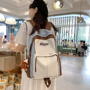 Женский рюкзак с цветными блоками, школьная сумка для занятий спортом на открытом воздухе, легкий дорожный рюкзак чёрный