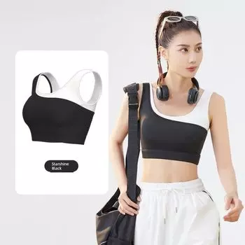 Women s Color Matching Sexy One-Piece Vest High Elastic Bubble Wrap U-Shaped Push-up Running Fitness Yoga Training Sports Bra Starshine Black M [Suggested 47.50 kg-55.00 kg]]