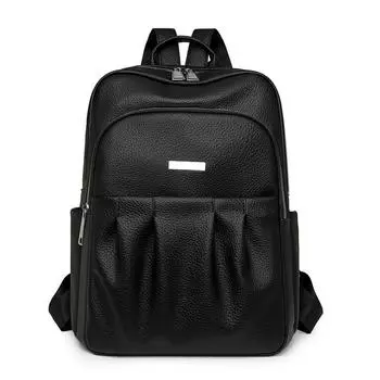 Women s Commuter Backpack Soft Leather Large Capacity Backpack чёрный
